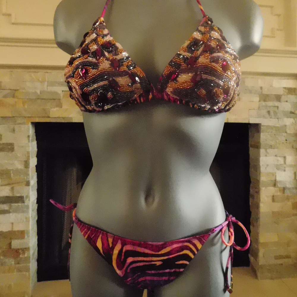 Rare Victoria Secret Embellished Rhinestone Bikini Size Med